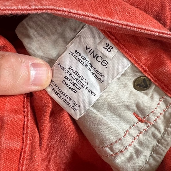 Vince Size 28 Made in USA Cotton Stretch Red Denim Pants - Picture 10 of 10